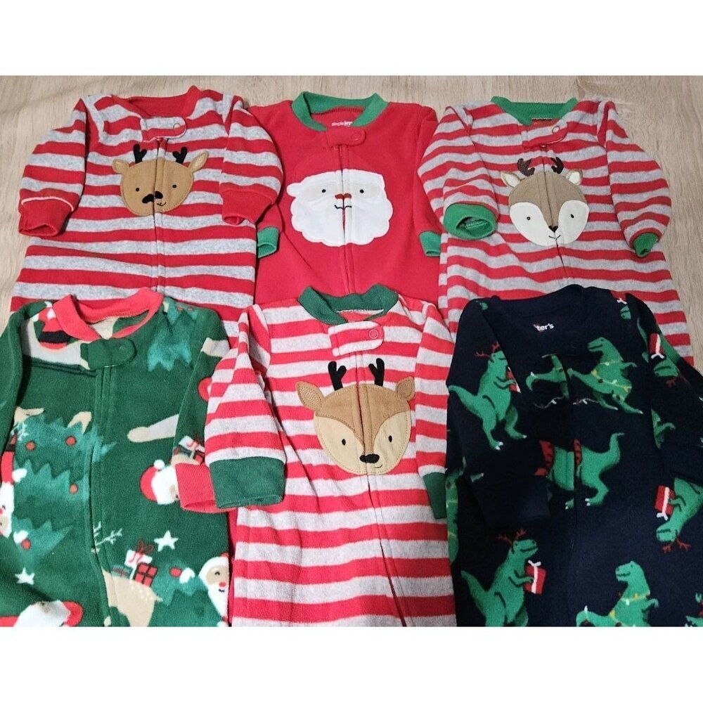 Lot Of 6 Carters Fleece Footed Pjs Pajamas Sizes Newborn - 6 Months Deer Boys